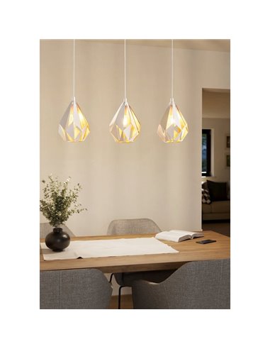 Lámpara colgante con 3 pantallas blancas (dorado interior) suspendidas de acero CARLTON 1, E27 (no incl.)