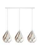Luminária pendente com 3 cúpulas brancas (interior dourado) suspensa por uma estrutura de aço CARLTON 1, E27 (não incluída).