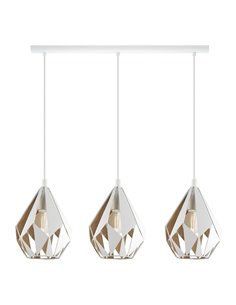 Lámpara colgante con 3 pantallas blancas (dorado interior) suspendidas de acero CARLTON 1, E27 (no incl.)