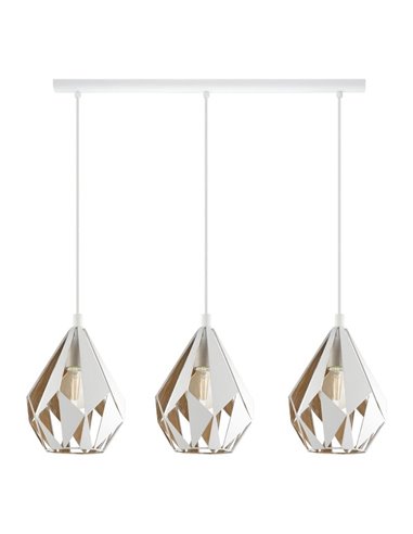 Luminária pendente com 3 cúpulas brancas (interior dourado) suspensa por uma estrutura de aço CARLTON 1, E27 (não incluída).