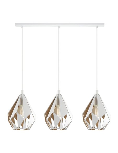 Luminária pendente com 3 cúpulas brancas (interior dourado) suspensa por uma estrutura de aço CARLTON 1, E27 (não incluída).