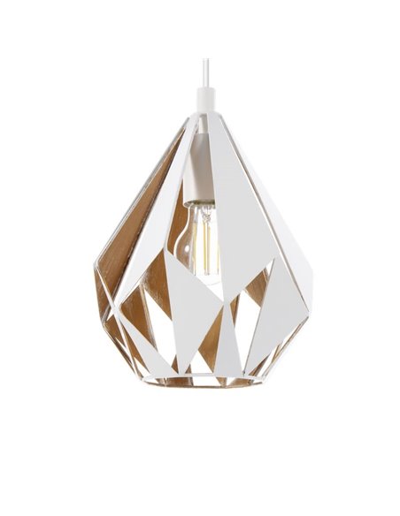 Luminária pendente com 3 cúpulas brancas (interior dourado) suspensa por uma estrutura de aço CARLTON 1, E27 (não incluída).