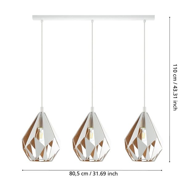 Lámpara colgante con 3 pantallas blancas (dorado interior) suspendidas de acero CARLTON 1, E27 (no incl.)