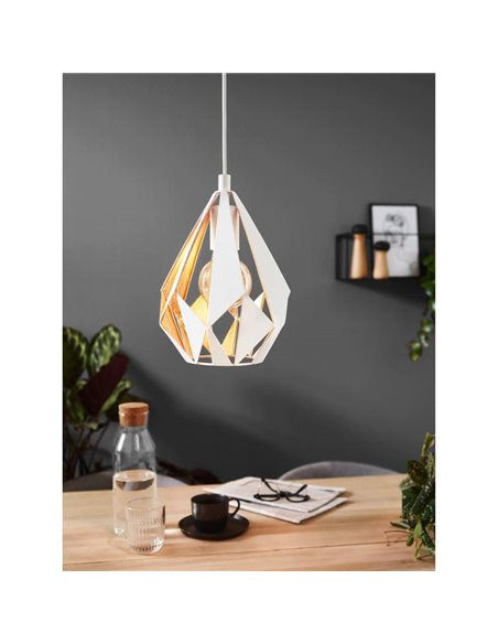 Luminária pendente CARLTON, com interior em metal branco e dourado, Ø205mm, E27 (não incluído)