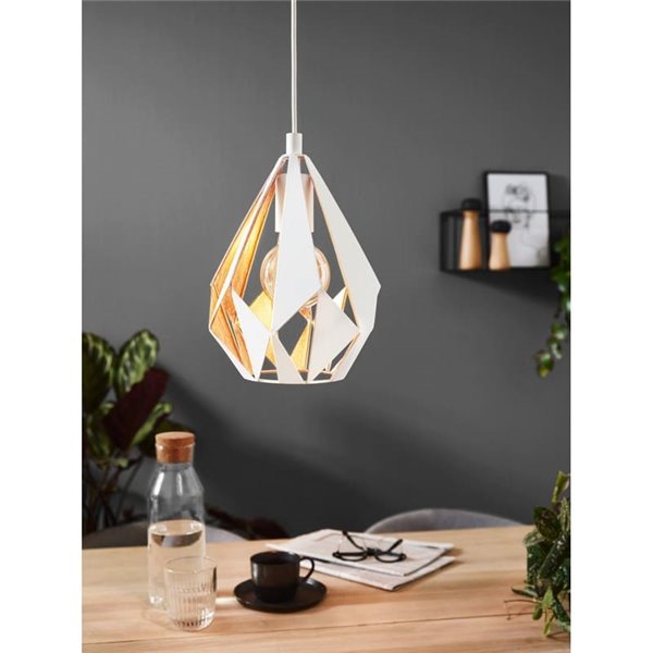 Lámpara colgante de metal blanco y dorado por dentro CARLTON, Ø205mm, E27 (no incl.)