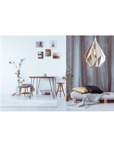 Suspension CARLTON, intérieur en métal blanc et doré, Ø205mm, E27 (ampoule non fournie)