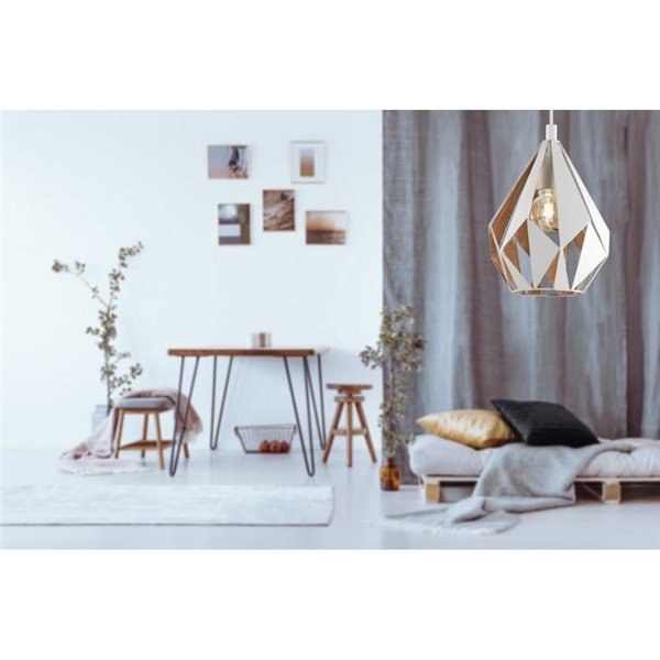 Luminária pendente CARLTON, com interior em metal branco e dourado, Ø205mm, E27 (não incluído)