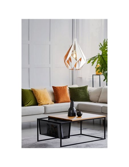Lámpara colgante de metal blanco y dorado por dentro CARLTON, Ø205mm, E27 (no incl.)