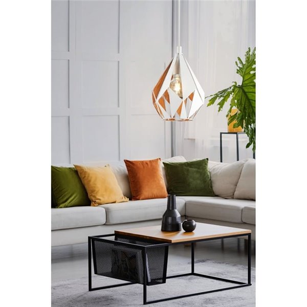 Lámpara colgante de metal blanco y dorado por dentro CARLTON, Ø205mm, E27 (no incl.)