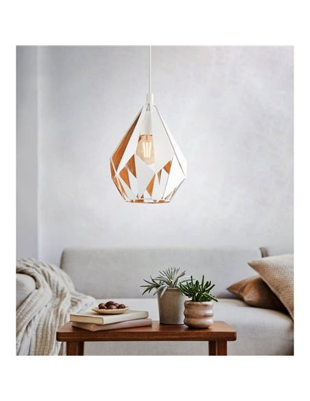 Luminária pendente CARLTON, com interior em metal branco e dourado, Ø205mm, E27 (não incluído)