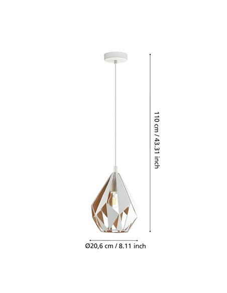 Lámpara colgante de metal blanco y dorado por dentro CARLTON, Ø205mm, E27 (no incl.)