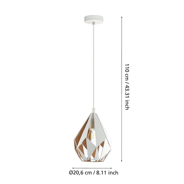 Lámpara colgante de metal blanco y dorado por dentro CARLTON, Ø205mm, E27 (no incl.)