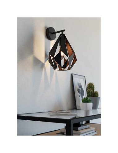 CARLTON 1 applique murale intérieure en métal noir et or, abat-jour en forme de diamant orienté vers le bas, E27 (non inclus)