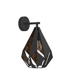 CARLTON 1 applique murale intérieure en métal noir et or, abat-jour en forme de diamant orienté vers le bas, E27 (non inclus)