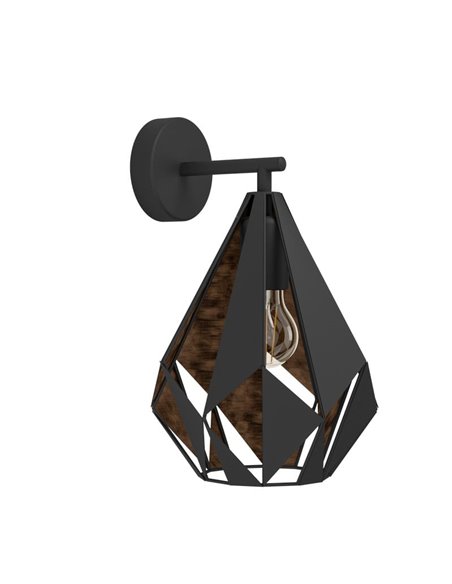 Aplique de interior de metal negro y dorado interior CARLTON 1, pantalla diamante hacia abajo, E27 (no incl.)