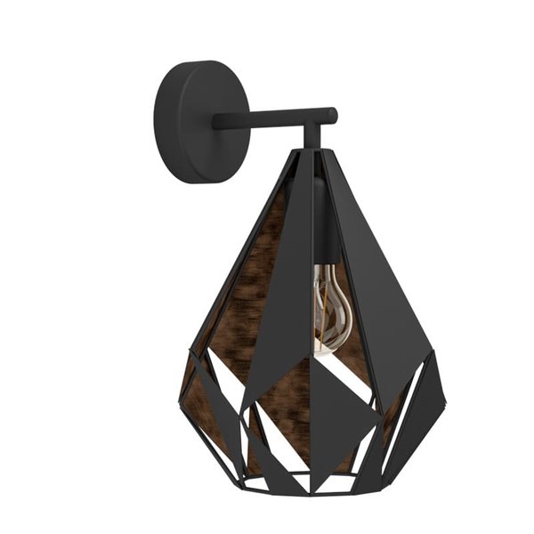 CARLTON 1 applique murale intérieure en métal noir et or, abat-jour en forme de diamant orienté vers le bas, E27 (non inclus)