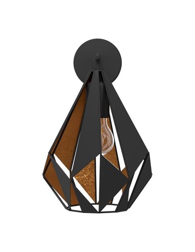 Aplique de interior de metal negro y dorado interior CARLTON 1, pantalla diamante hacia abajo, E27 (no incl.)