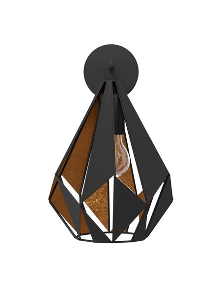 Aplique de interior de metal negro y dorado interior CARLTON 1, pantalla diamante hacia abajo, E27 (no incl.)