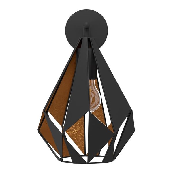 Aplique de interior de metal negro y dorado interior CARLTON 1, pantalla diamante hacia abajo, E27 (no incl.)