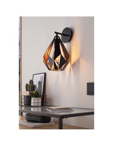 CARLTON 1 applique murale intérieure en métal noir et or, abat-jour en forme de diamant orienté vers le bas, E27 (non inclus)