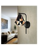 Applique murale en métal noir avec intérieur en cuivre CARLTON 4, abat-jour en forme de diamant haut, E27 (non inclus)