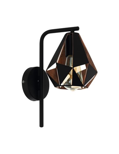 Aplique metálico negro con interior cobre CARLTON 4, pantalla diamante alta, E27 (no incl.)