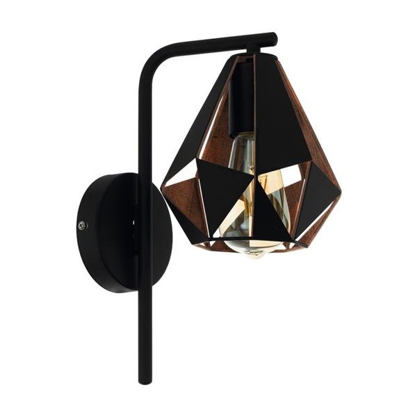 Aplique metálico negro con interior cobre CARLTON 4, pantalla diamante alta, E27 (no incl.)