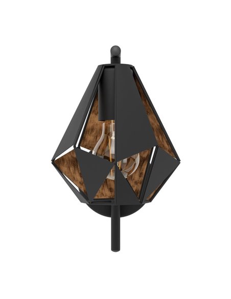 Applique murale en métal noir avec intérieur en cuivre CARLTON 4, abat-jour en forme de diamant haut, E27 (non inclus)