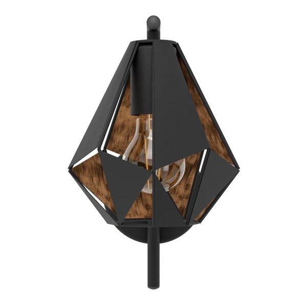 Applique murale en métal noir avec intérieur en cuivre CARLTON 4, abat-jour en forme de diamant haut, E27 (non inclus)