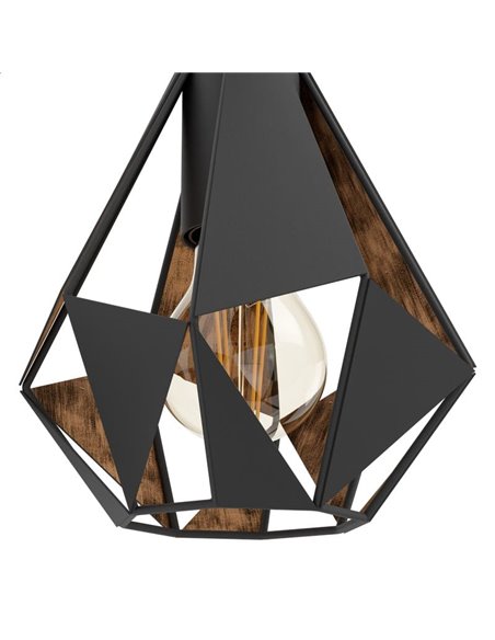 Aplique metálico negro con interior cobre CARLTON 4, pantalla diamante alta, E27 (no incl.)