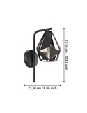 Aplique metálico negro con interior cobre CARLTON 4, pantalla diamante alta, E27 (no incl.)