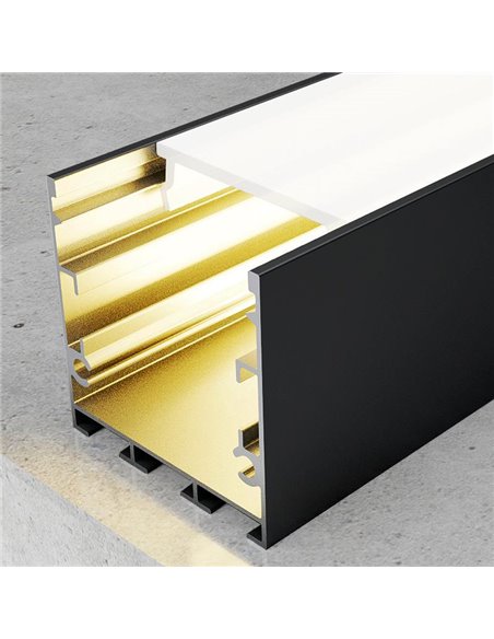 Perfil aluminio superficie/colgante para tiras LED FATE negro con difusor y accesorios 2 metros, 35x35mm