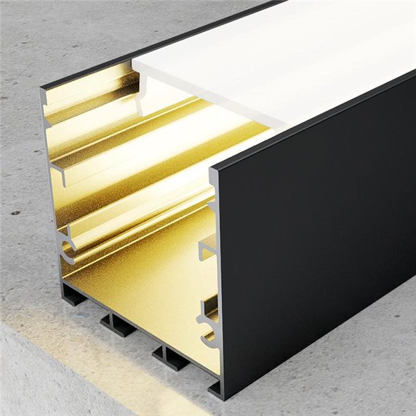 Perfil aluminio superficie/colgante para tiras LED FATE negro con difusor y accesorios 2 metros, 35x35mm