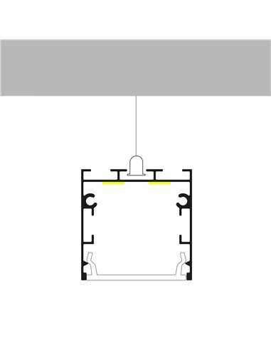 Perfil aluminio superficie/colgante para tiras LED FATE negro con difusor y accesorios 2 metros, 35x35mm