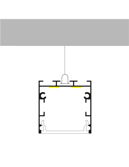 Perfil aluminio superficie/colgante para tiras LED FATE negro con difusor y accesorios 2 metros, 35x35mm