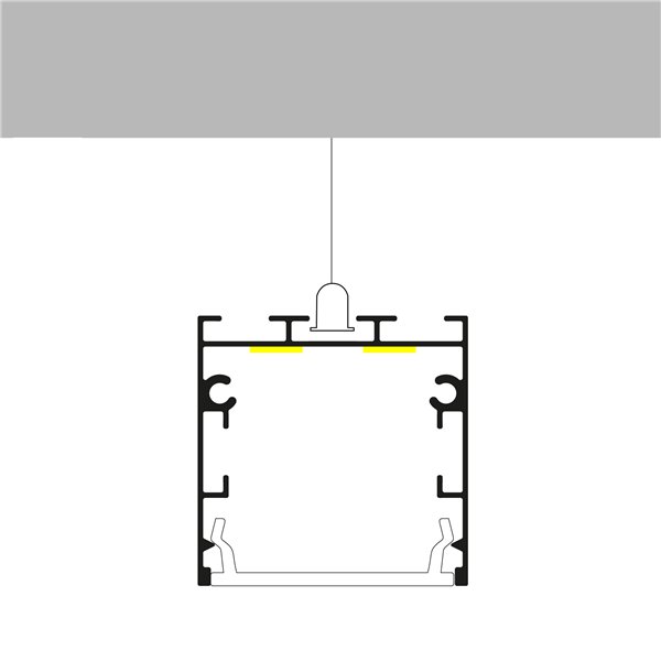 Perfil aluminio superficie/colgante para tiras LED FATE negro con difusor y accesorios 2 metros, 35x35mm