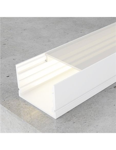 Perfil aluminio de superficie para tiras LED ROK blanco con difusor, tapas y grapas 2 metros, 30x20mm