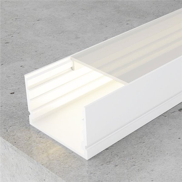 Perfil aluminio de superficie para tiras LED ROK blanco con difusor, tapas y grapas 2 metros, 30x20mm