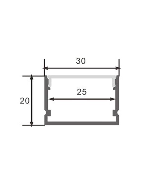 Perfil aluminio de superficie para tiras LED ROK blanco con difusor, tapas y grapas 2 metros, 30x20mm