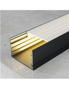 Perfil aluminio de superficie para tiras LED ROK lacado negro con difusor, tapas y grapas 2 metros, 30x20mm
