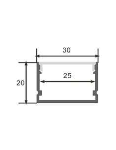 Perfil aluminio de superficie para tiras LED ROK lacado negro con difusor, tapas y grapas 2 metros, 30x20mm 2