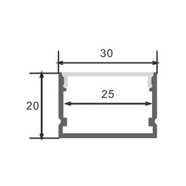 Perfil aluminio de superficie para tiras LED ROK lacado negro con difusor, tapas y grapas 2 metros, 30x20mm