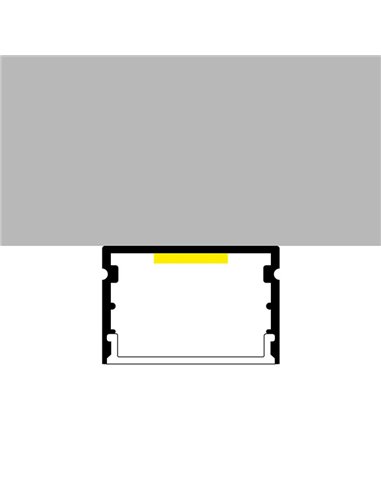 Perfil aluminio de superficie para tiras LED ROK lacado negro con difusor, tapas y grapas 2 metros, 30x20mm