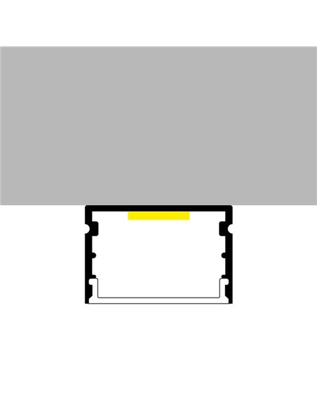 Perfil aluminio de superficie para tiras LED ROK lacado negro con difusor, tapas y grapas 2 metros, 30x20mm