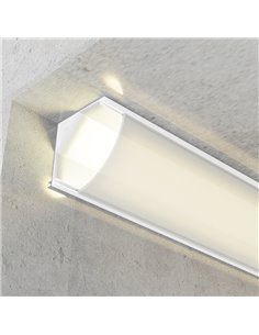 Perfil de canto em alumínio lacado branco, em formato de L, para fitas de LED, com difusor e clipes, 2 metros, 16x16mm