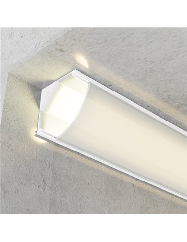 Perfil de canto em alumínio lacado branco, em formato de L, para fitas de LED, com difusor e clipes, 2 metros, 16x16mm