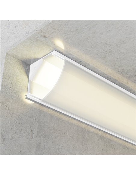 Perfil de aluminio esquina L para tiras LED lacado blanco con difusor y grapas 2 metros, 16x16mm