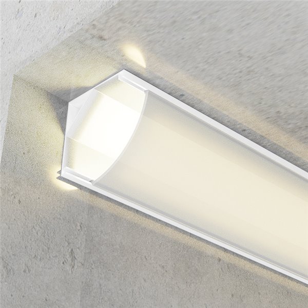 Profilé d'angle en aluminium laqué blanc en forme de L pour rubans LED avec diffuseur et clips, 2 mètres, 16 x 16 mm