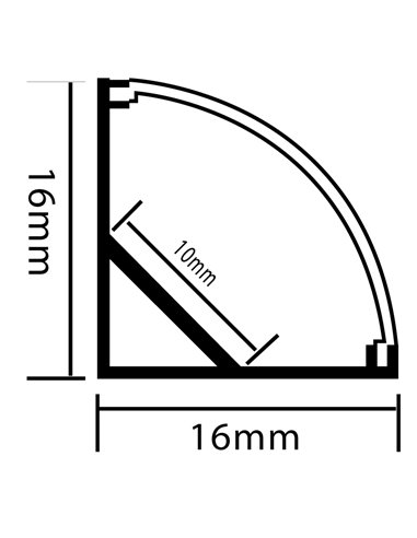 Perfil de canto em alumínio lacado branco, em formato de L, para fitas de LED, com difusor e clipes, 2 metros, 16x16mm