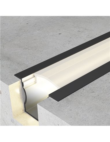 Profilé encastré pour rubans LED HAUT AVEC AILES, laqué noir, avec diffuseur, capuchons et clips, 2 mètres, 24 x 14,2 mm